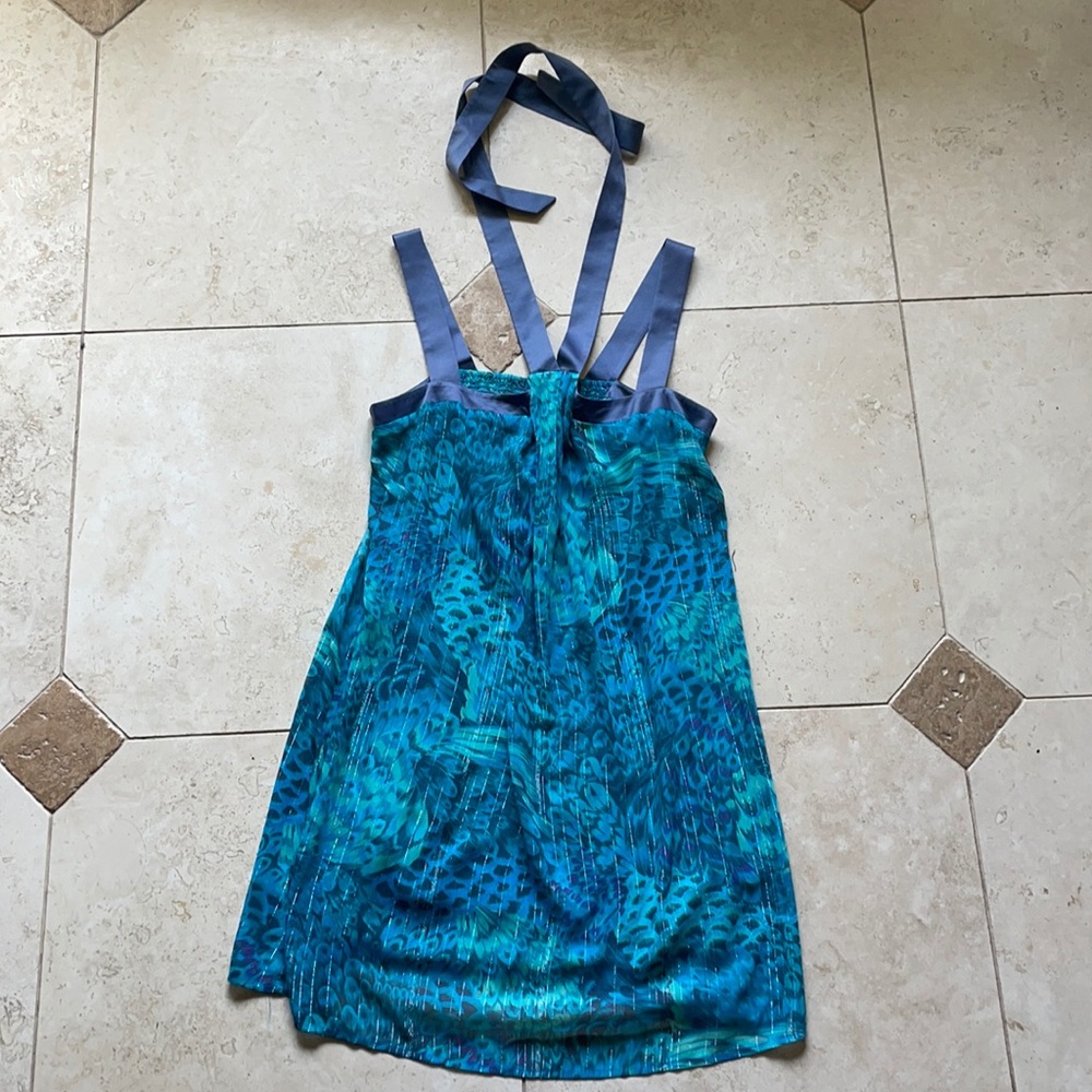 Bcbgeneration Peacock Pattern Silk Boho Cocktail … - image 2